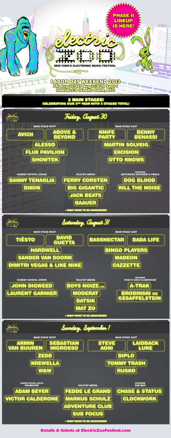 plexipr EZ2013lineup02600 Electric Zoo Phase 2 Artist Headliners Announced Introducing Friday Combo Paks